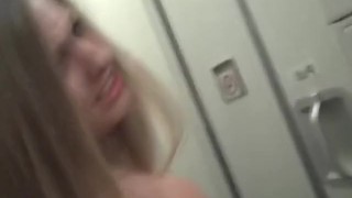 Blondie gets fucked on airplane toilet